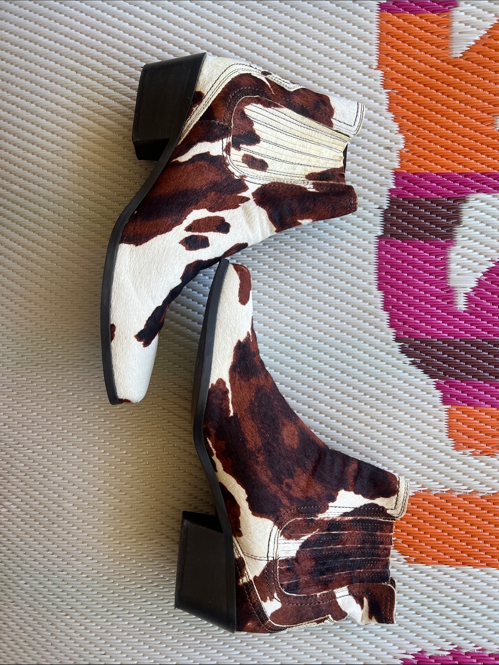 Zara White and Brown Cowhide Pattern Ankle Boots